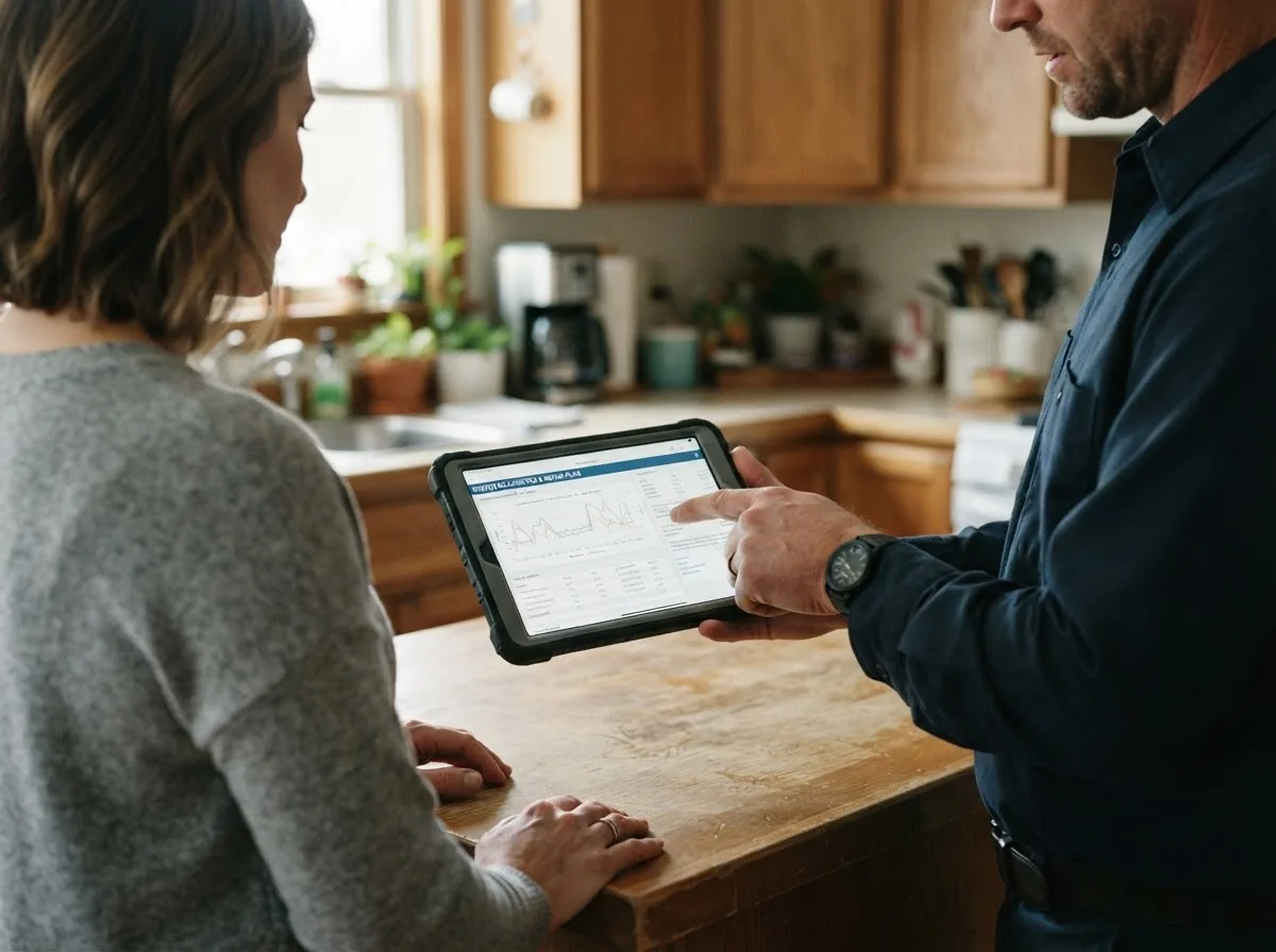 HVAC technician inspecting a heating & cooling system in Olga, WA